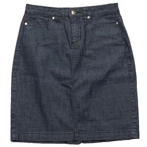 Santana Sz 6 stretch blue jeans skirt with front/back pockets and front zip